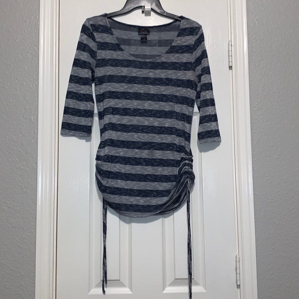 Blue and gray striped knit maternity top Medium